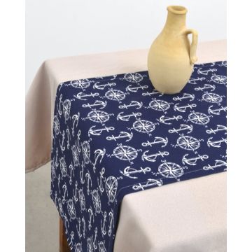 Τραβέρσα με Πυξίδες και Άγκυρες Angira 45x180cm Τραβέρσα (45x180cm) Μπλε Σκούρο - 