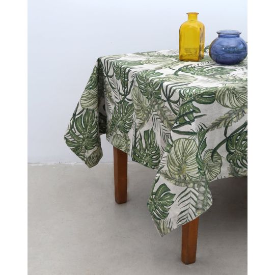 Λινό Εμπριμέ Τραπεζομάντηλο Monstera  12 ατόμων (165 x 280cm)