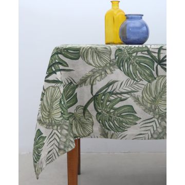 Λινό Εμπριμέ Τραπεζομάντηλο Monstera  12 ατόμων (165 x 280cm) - 