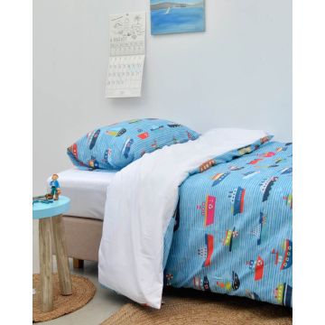 Microsilk Μονή Κομποζέ Παιδική Παπλωματοθήκη Ψηφιακή Εκτύπωση Boats Μονή (160x240cm) Σιέλ - 