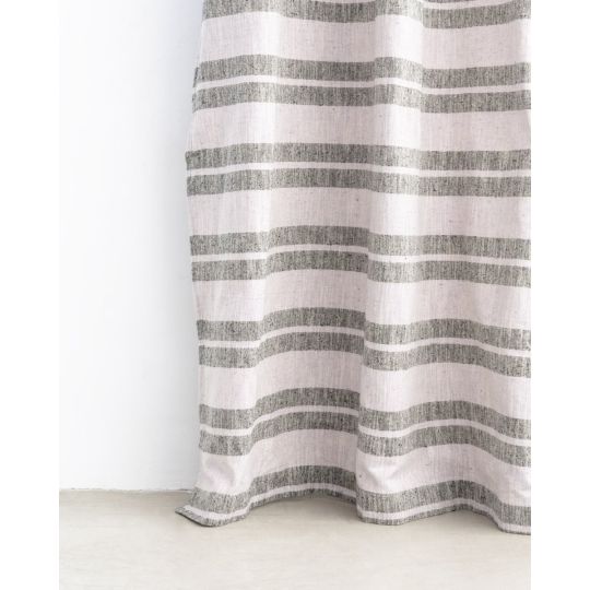 Βαμβακερή Έτοιμη Ραμμένη Κουρτίνα με Μαύρη Φάσα & Κρίκους Damian 180x260cm Στενό Φύλλο (180x260cm) Πούδρα