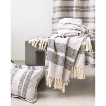 Βαμβακερή Έτοιμη Ραμμένη Κουρτίνα με Μαύρη Φάσα & Κρίκους Damian 180x260cm Στενό Φύλλο (180x260cm) Πούδρα - 