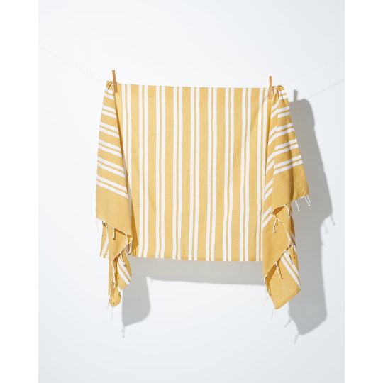 Κίτρινο Παρεό με Λευκές Ρίγες για Sauna/ Hammam Kaia 90x170cm Παρεό | 90x170cm Κίτρινο