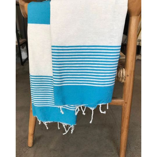 Τιρκουάζ Παρεό Hammam-Spa με Λευκές Ρίγες Aiki 80x185cm Παρεό (80x185cm) Τιρκουάζ