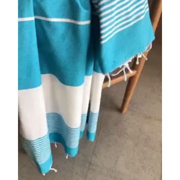 Τιρκουάζ Παρεό Hammam-Spa με Λευκές Ρίγες Aiki 80x185cm Παρεό (80x185cm) Τιρκουάζ - 