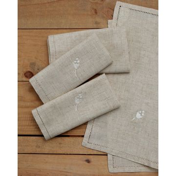 Σετ πετσέτες φαγητού με κέντημα φύλλο και αζούρ στο τελείωμα 42x42cm Μπεζ