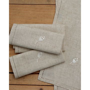 Σετ πετσέτες φαγητού με κέντημα φύλλο και αζούρ στο τελείωμα 42x42cm Μπεζ - 