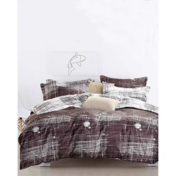 Microsilk Κομποζέ Εμπριμέ Oxford Ζεύγος Μαξιλαροθήκες Μελιτζανί-Άσπρο Sketch Nano 50x70+5cm 50x70 5cm Μελιτζανί - 