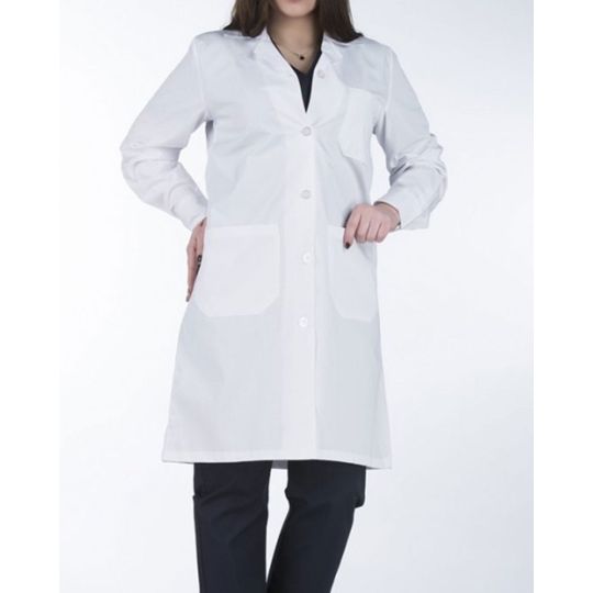 Γυναικεία Λευκή Κλασική Ιατρική Ρόμπα με Μπροστινές Τσέπες Scrub Άσπρο