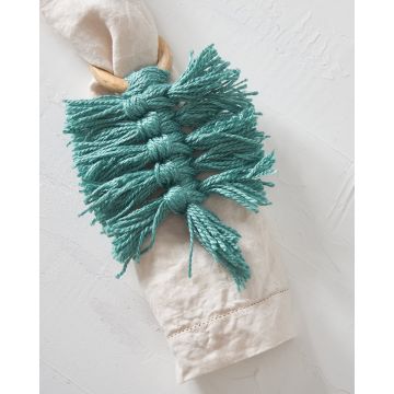 Ξύλινο Δαχτυλίδι Πετσέτας Φαγητού Κρίκος με Μακραμέ Reid 10x10x7cm One Size (10x10x7cm) - 