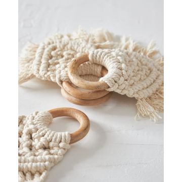 Ξύλινο Δαχτυλίδι Πετσέτας Φαγητού Κρίκος με Μακραμέ Aria One Size (10x10x6cm) Natural - 