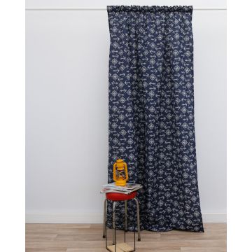 Έτοιμη Ραμμένη Κουρτίνα με Πυξίδες και Άγκυρες Angira Μπλε Σκούρο