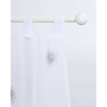 Έτοιμη Ραμμένη Κουρτίνα Λουλούδι Κέντημα Happy Στενό Φύλλο (140x235cm) Άσπρο - 