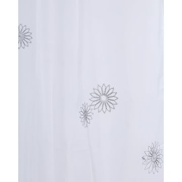 Έτοιμη Ραμμένη Κουρτίνα Λουλούδι Κέντημα Happy Στενό Φύλλο (140x235cm) Άσπρο - 