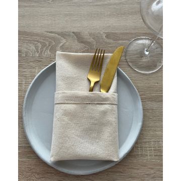 Natural Organic Πετσέτα Φαγητού Catering Γαλλική Γωνία & Αζούρ Elsa Panama 48x48cm 48x48cm Natural