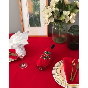 Κόκκινη Πετσέτα Φαγητού Κέντημα Στεφανάκι Yohana 48x48cm 48x48cm Κόκκινο - 