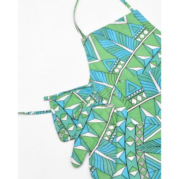 Βαμβακερή Ποδιά Κουζίνας Με Γεωμετρικά Σχέδια Kacy 56x87.5cm One Size (56x87.5cm) Πράσινο - 