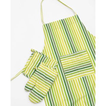 Βαμβακερή Ποδιά Κουζίνας Με Πράσινο Ριγέ Εμπριμέ Neko 55x86cm One Size (55x86cm) Λαχανί - 