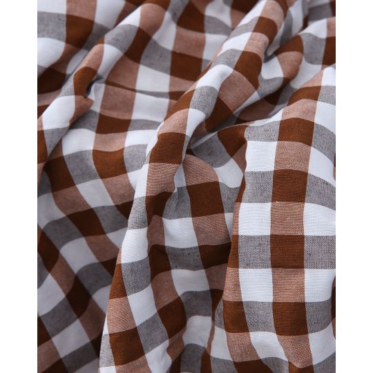 Καφέ Καρώ Ύφασμα Νηματοβαφή Natalie Φ160cm Καφέ