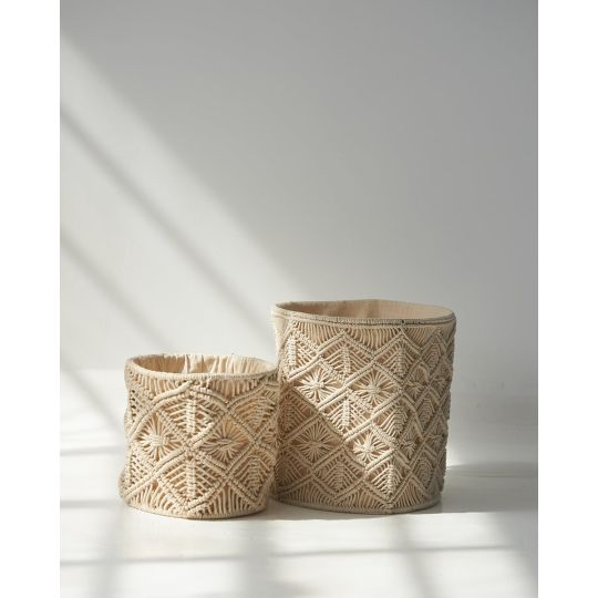 Διακοσμητικό Boho Macrame Καλάθι Luna 2 Μεγέθη Μπεζ