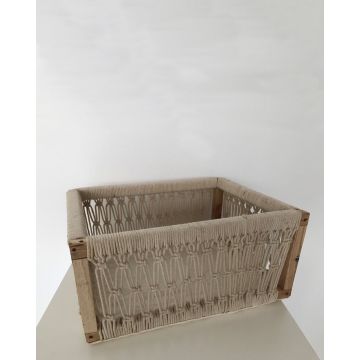 Ξύλινο Καλάθι με Μακραμέ Περιμετρικά Calla 3 Μεγέθη Natural - 