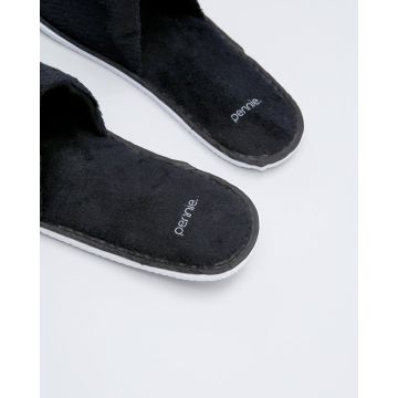 Βελουτέ Ανοιχτές Μπροστά Μαύρες Παντόφλες Black Magic One Size Μαύρο - 