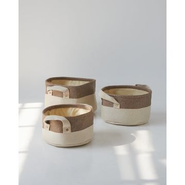 Boho Οικολογικό Μπεζ Καλάθι με Καφέ Φάσα Mabel 3 Μεγέθη Μπεζ