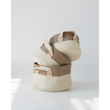 Boho Οικολογικό Μπεζ Καλάθι με Καφέ Φάσα Mabel 3 Μεγέθη Μπεζ - 