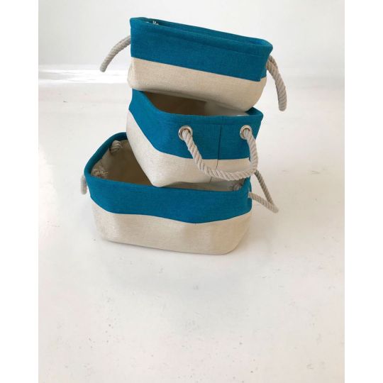 Boho Οικολογικό Λευκό Καλάθι με Μπλε Φάσα Dante 3 Μεγέθη Άσπρο