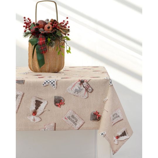 Χριστουγεννιάτικο Τραπεζομάντηλο Λονέτα Christmas Ornaments Μπεζ