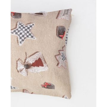 Μαξιλαροθήκη Λονέτα Christmas Ornaments σε 2 Διαστάσεις Μπεζ - 