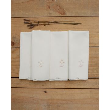 Σετ πετσέτες φαγητού με κέντημα λουλουδάκι και γλώσσα στο τελείωμα 42x42cm Εκρού