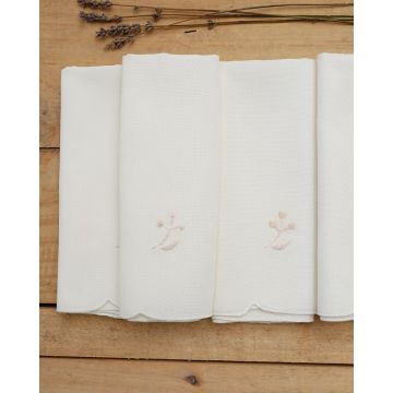 Σετ πετσέτες φαγητού με κέντημα λουλουδάκι και γλώσσα στο τελείωμα 42x42cm Εκρού - 