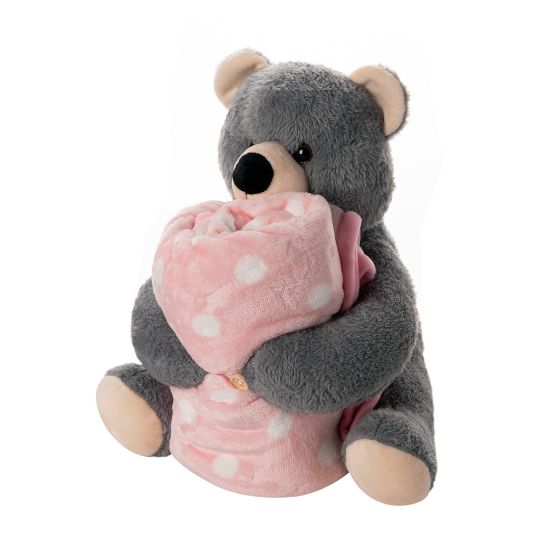 Silk Fashion ΒΕΒΕ FLANNEL ΚΟΥΒΕΡΤΑΚΙ (80cm x 120cm) γκρί αρκουδάκι ρόζ