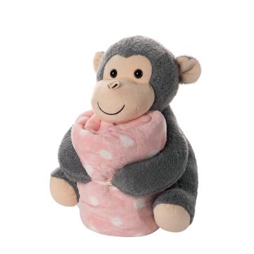 Silk Fashion ΒΕΒΕ FLANNEL ΚΟΥΒΕΡΤΑΚΙ (80cm x 120cm) γκρί μαιμουδάκι ρόζ