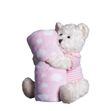 Silk Fashion ΒΕΒΕ FLANNEL ΚΟΥΒΕΡΤΑΚΙ (80cm x 120cm) αρκουδάκι μπουκλέ ρόζ