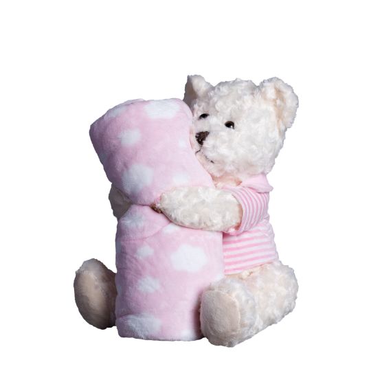 Silk Fashion ΒΕΒΕ FLANNEL ΚΟΥΒΕΡΤΑΚΙ (80cm x 120cm) αρκουδάκι μπουκλέ ρόζ