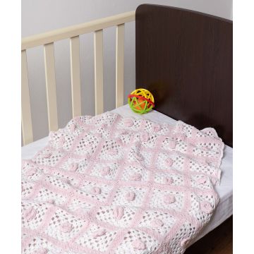 Silk Fashion bebe κουβερτάκι (100cm x 150cm ) πλεκτό ροζ/λευκό