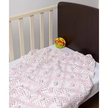 Silk Fashion bebe κουβερτάκι (100cm x 150cm ) πλεκτό ροζ/λευκό