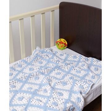 Silk Fashion bebe κουβερτάκι (100cm x 150cm ) πλεκτό σιέλ/λευκό