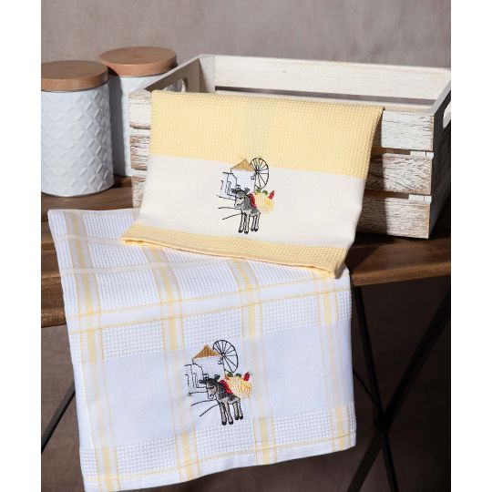 Σετ 2 τεμαχίων ποτηρόπανα (50cm x 70cm) ανεμόμυλος κίτρινο