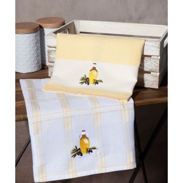 Σετ 2 τεμαχίων ποτηρόπανα (50cm x 70cm) μπουκάλι κίτρινο