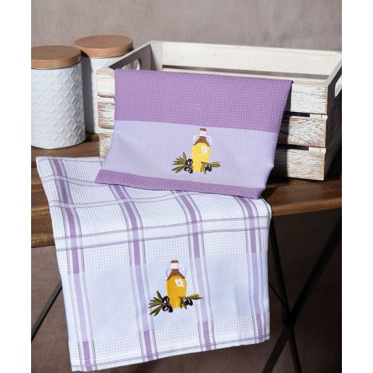 Σετ 2 τεμαχίων ποτηρόπανα (50cm x 70cm) μπουκάλι λιλά