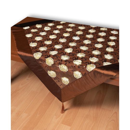 Τούλινο τραπεζοκαρέ 264-17 (130cm x 130cm) καφέ