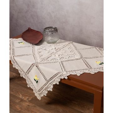 Καρέ με πλεκτό και απλικέ (90cm x 90cm) 030 κίτρινο λουλούδι