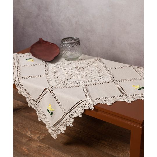 Καρέ με πλεκτό και απλικέ (90cm x 90cm) 030 κίτρινο λουλούδι