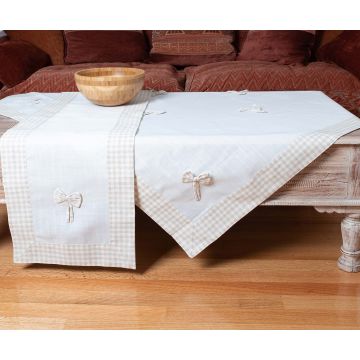 τραπεζοκαρέ (140cm x 140cm) bow ivory/καφέ
