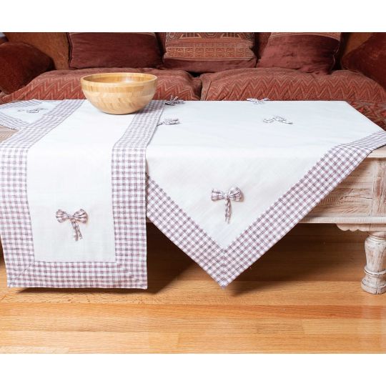 τραπεζοκαρέ (140cm x 140cm) bow ivory/μωβ