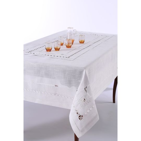 Silk Fashion Χειροποίητο τραπεζομάντηλο 9108 (180cm x 180cm) λευκό