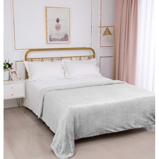 Κουβέρτα με sherpa damask (220cm x 240cm) light grey της Silk Fashion